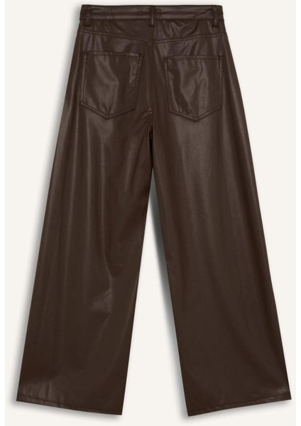 Culotte Yüksek Suni Deri Kışlık Pantolo Bel Crop Fit Crop D5251AX24AU