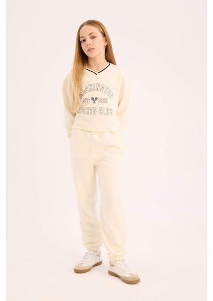 Kız Çocuk 2'li Takım Baskılı Sweatshirt Beli Paçası Lastikli Eşofman Altı D9886A825SP