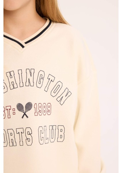 Kız Çocuk 2'li Takım Baskılı Sweatshirt Beli Paçası Lastikli Eşofman Altı D9886A825SP