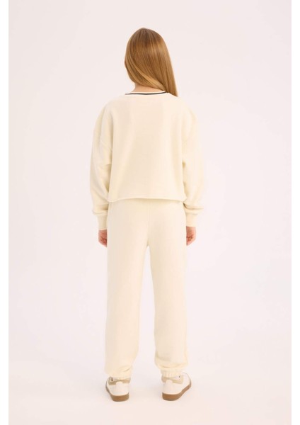 Kız Çocuk 2'li Takım Baskılı Sweatshirt Beli Paçası Lastikli Eşofman Altı D9886A825SP