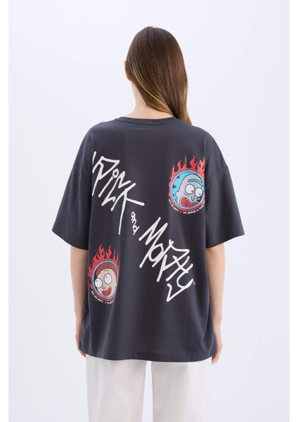Coool Rick and Morty Oversize Geniş Kalıp Bisiklet Yaka Sırt Baskılı Kısa Kollu Tişört D9127AX25SM
