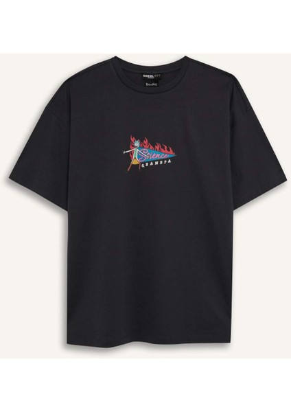Coool Rick and Morty Oversize Geniş Kalıp Bisiklet Yaka Sırt Baskılı Kısa Kollu Tişört D9127AX25SM