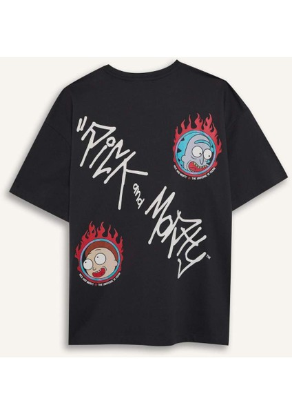 Coool Rick and Morty Oversize Geniş Kalıp Bisiklet Yaka Sırt Baskılı Kısa Kollu Tişört D9127AX25SM