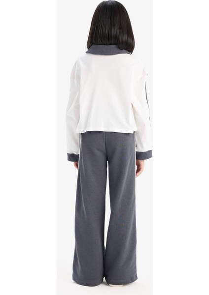 Kız Çocuk 2'li Takım Baskılı Sweatshirt Beli Lastikli Geniş Paça Eşofman Altı D9471A825SP