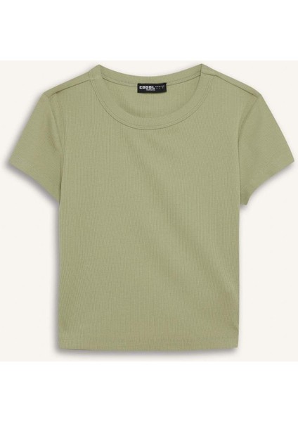 Coool Fitted Fitilli Kaşkorse Basic Düz Kısa Kollu Tişört E0287AX25SM