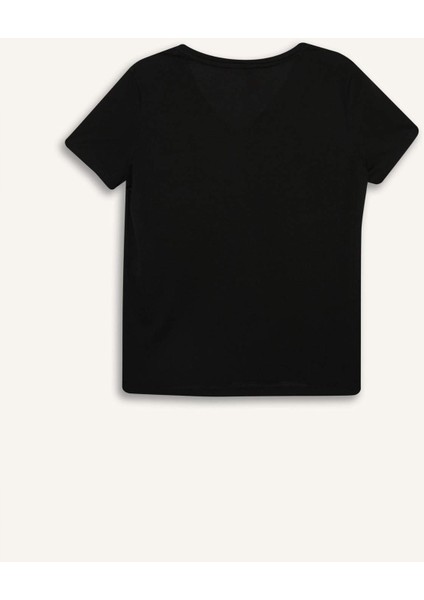Regular Fit V Yaka Payetli Kısa Kollu Tişört U3769AZ25SP