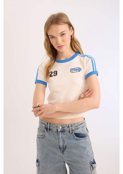 Fitted Baskılı Ribana Kısa Kollu Tişört E0334AX25SM