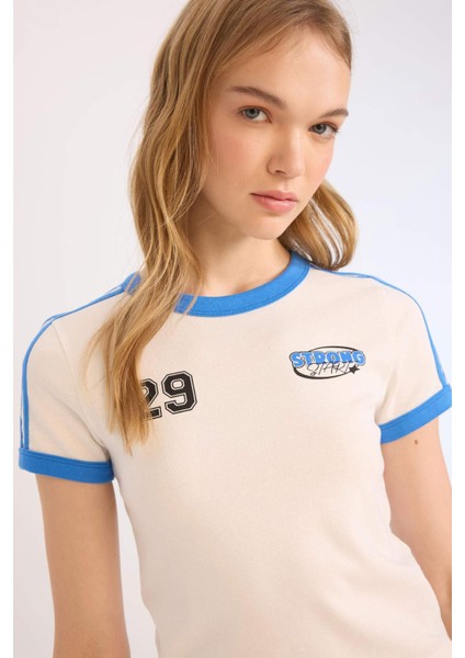 Fitted Baskılı Ribana Kısa Kollu Tişört E0334AX25SM