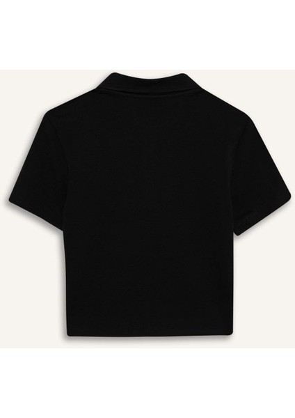 Coool Fitted Polo Yaka Baskılı Ribana Kısa Kollu Siyah Tişört D1095AX25SM