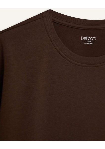Oversize Geniş Kalıp Bisiklet Yaka Kısa Kollu Basic Düz Ağır Kumaş Tişört X3926AZ24AU