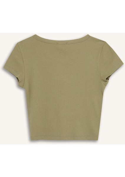 Fitted Fitilli Kaşkorse Basic Düz Kısa Kollu Tişört E0290AX25SM