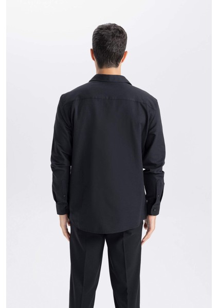 Okula Dönüş Modern Fit Polo Yaka Dokulu Uzun Kollu Gömlek E0475AX24AU