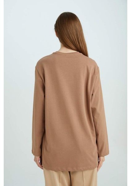 Regular Fit Bisiklet Yaka Basic Düz Uzun Kollu Tişört Tunik D4897AX24WN