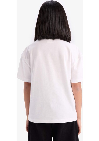 Kız Çocuk Relax Fit Bisiklet Yaka Baskılı Kısa Kollu Tişört E0353A825SM
