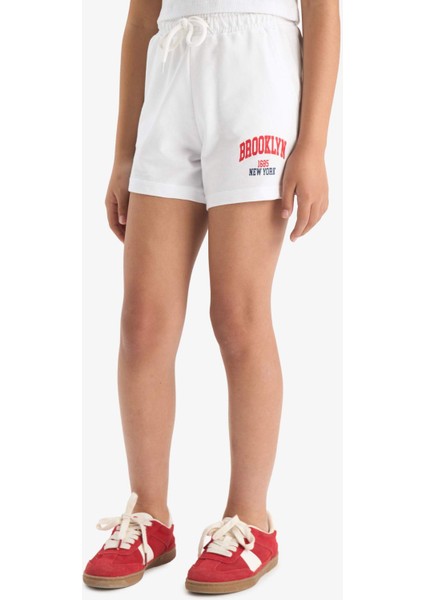 Kız Çocuk Beli Lastikli Baskılı 2'li Şort