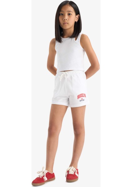 Kız Çocuk Beli Lastikli Baskılı 2'li Şort