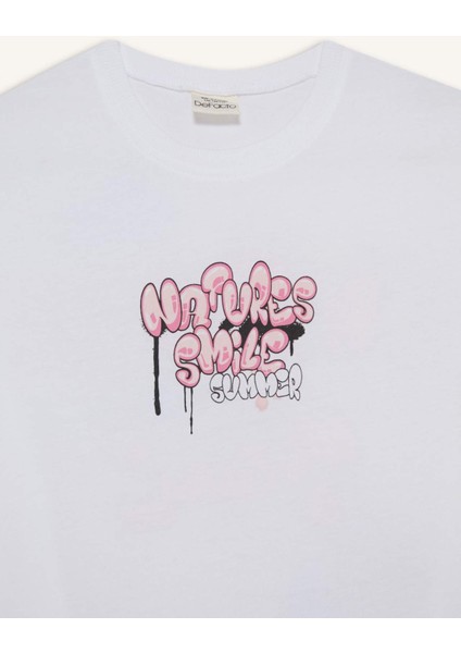 Kız Çocuk Oversize Geniş Kalıp Bisiklet Yaka Sırt Baskılı Kısa Kollu Tişört E0367A825SM