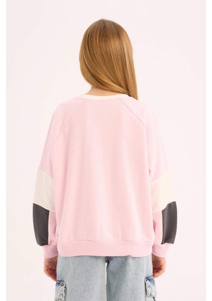 Kız Çocuk Relax Fit Bisiklet Yaka Baskılı Sweatshirt E0460A825SP