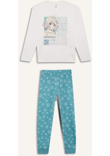 Kız Çocuk Pijama Takımı Uzun Kollu Üst Beli Lastikli Uzun Alt E0531A825SP