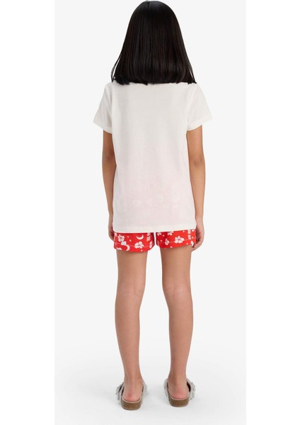 Kız Çocuk Pijama Takımı Baskılı Kısa Kollu Üst Desenli Şort E0530A825HS