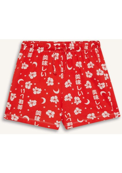 Kız Çocuk Pijama Takımı Baskılı Kısa Kollu Üst Desenli Şort E0530A825HS