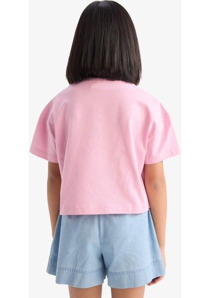 Kız Çocuk Bisiklet Yaka Baskılı Kısa Kollu Tişört E0352A825SM