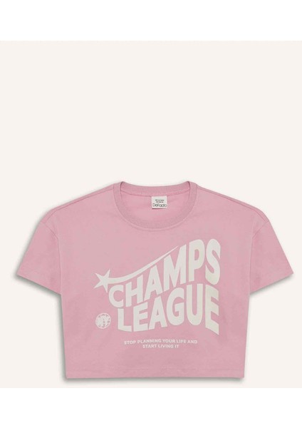 Kız Çocuk Bisiklet Yaka Baskılı Kısa Kollu Tişört E0352A825SM