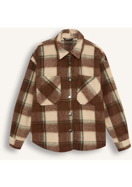 Oversize Geniş Kalıp Kareli Flanel Uzun Kollu Gömlek E0572AX24WN