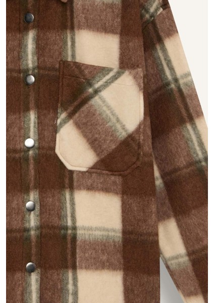 Oversize Geniş Kalıp Kareli Flanel Uzun Kollu Gömlek E0572AX24WN