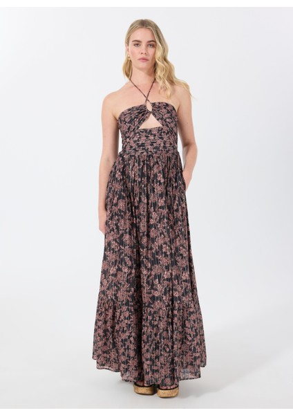 Kare Yaka Düz Siyah Standart Kadın Elbise 50538359