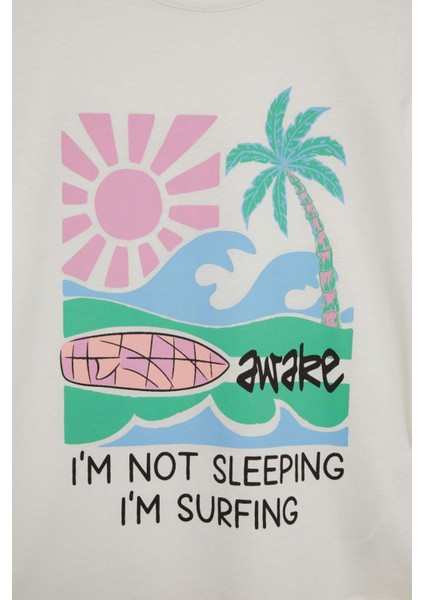 Kız Çocuk Pijama Takımı Baskılı Kısa Kollu Üst Beli Lastikli Şort E0665A825HS