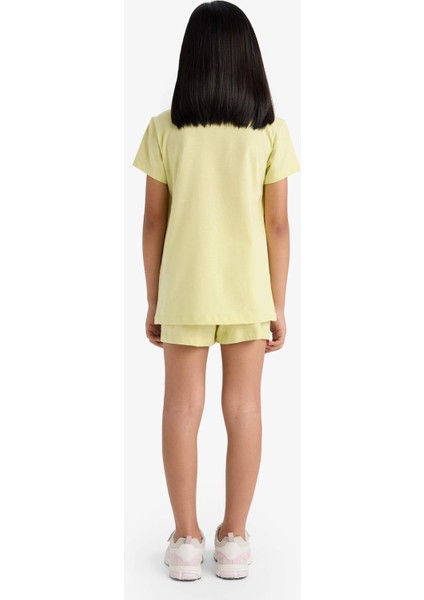 Kız Çocuk Pijama Takımı Baskılı Kısa Kollu Üst Beli Lastikli Şort E0666A825HS