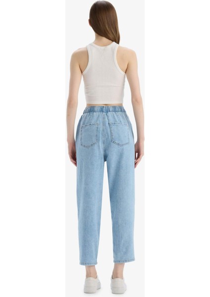 Pull On Paperbag Yüksek Bel Düz Paça Uzun Yumuşak Jean Pantolon E0733AX25SM