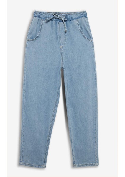 Pull On Paperbag Yüksek Bel Düz Paça Uzun Yumuşak Jean Pantolon E0733AX25SM
