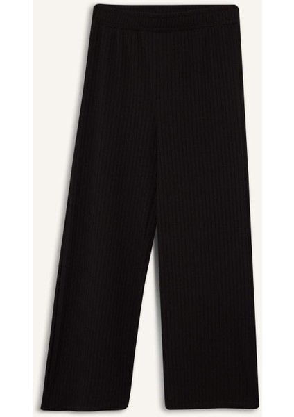 Kız Çocuk 2'li Takım Fitilli Kaşkorse Baskılı Kısa kollu Tişört Wide Leg Geniş Bol Paça Pantolon E0415A825SM