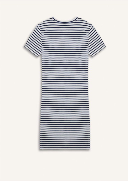 Coool Bodycon Vücudu Saran Bisiklet Yaka Çizgili Fitilli Kaşkorse Kısa Kollu Mini Elbise C1733AX25SP