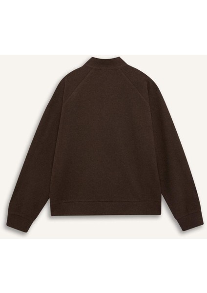 Oversize Geniş Kalıp Basic Düz Kanguru Cepli Fermuarlı Polo Yaka Sweatshirt E0741AX24WN