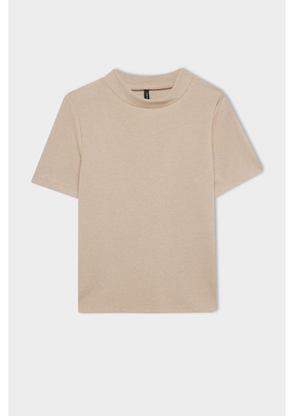 Slim Fit Dar Kesim Yarım Balıkçı Yaka Basic Düz Kısa Kollu Bordo Tişört D9758AX24WN