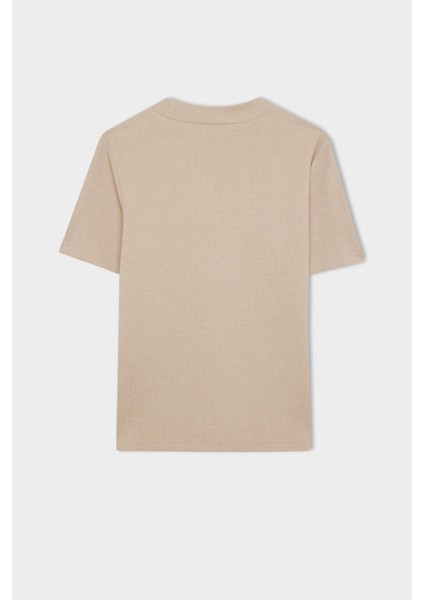 Slim Fit Dar Kesim Yarım Balıkçı Yaka Basic Düz Kısa Kollu Bordo Tişört D9758AX24WN