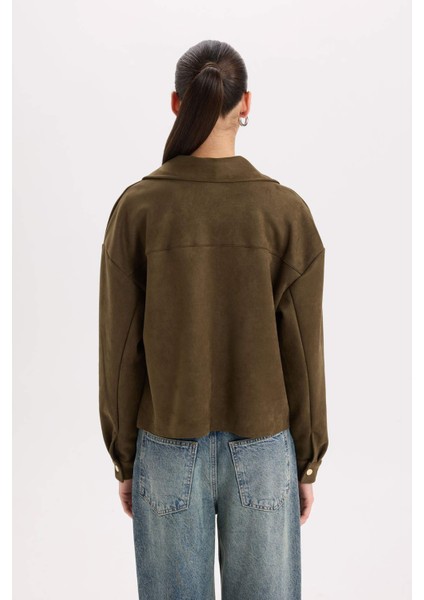Crop Çıtçıtlı Cepli Süet Gömlek Ceket B2983AX24WN