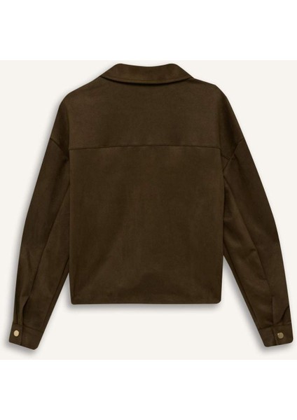 Crop Çıtçıtlı Cepli Süet Gömlek Ceket B2983AX24WN