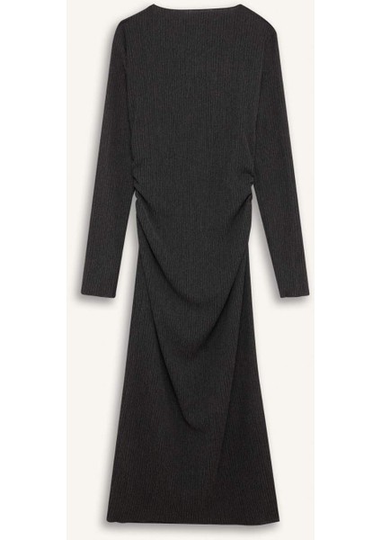 Bodycon Vücudu Saran Yarım Balıkçı Yaka Basic Düz Bürümcük Uzun Kollu Midi Elbise D8643AX24AU