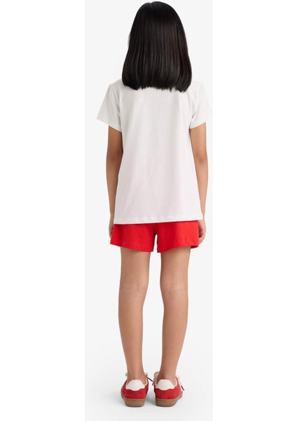 Kız Çocuk Pijama Takımı Baskılı Kısa Kollu Üst Beli Lastikli Şort E0667A825HS