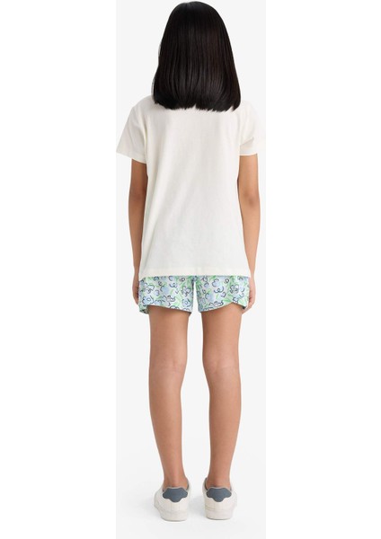 Kız Çocuk Pijama Takımı Baskılı Kısa Kollu Üst Beli Lastikli Şort E0663A825HS