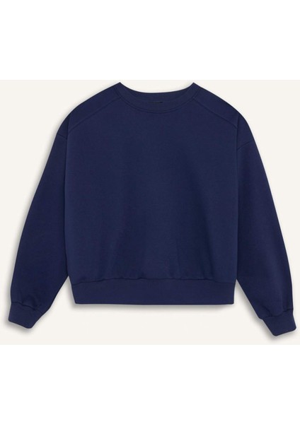 Coool Oversize Geniş Kalıp Bisiklet Yaka Kalın Basic Düz Sweatshirt A4177AX24WN