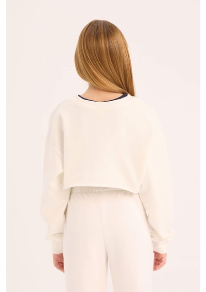 Kız Çocuk Crop Bisiklet Yaka Baskılı Sweatshirt D9919A825SP