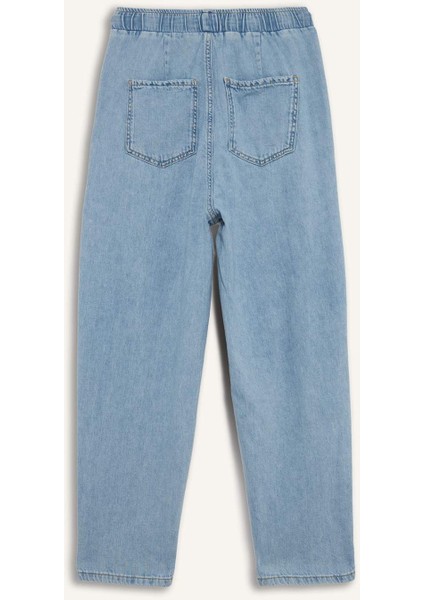 Pull On Paperbag Yüksek Bel Düz Paça Uzun Yumuşak Jean Pantolon E0733AX25SM