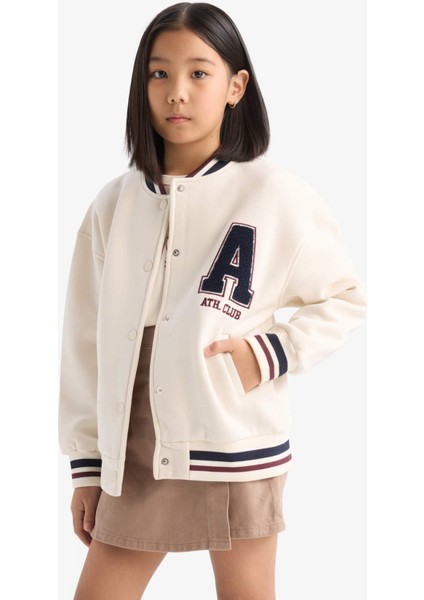 Kız Çocuk Kolej Yaka Çıtçıtlı Sırt Baskılı Bomber Hırka E0605A825SP