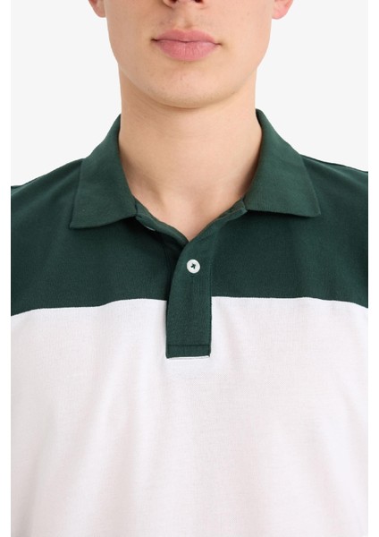 %100 Pamuk Regular Fit Polo Yaka Bloklu Kısa Kollu Tişört D7940AX25SP