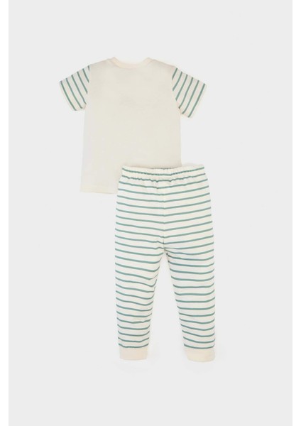Erkek Bebek Pijama Takımı Baskılı Kısa Kollu Penye Üst Çizgili Uzun Alt E0757A525SM